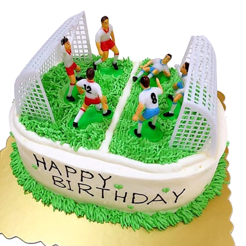 8Pcs Creative Football Cake Topper Soccer Player Cake Decor Birthday Mold Set for Boys (6Pcs Players and 2pcs Gates)