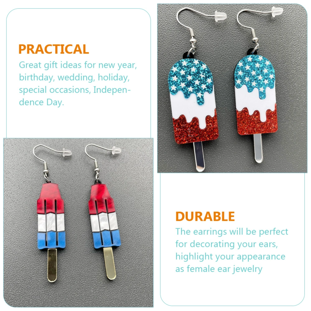 3 Pair Patriotic Earrings Popsicle Ice Cream Earrings Dangle Earrings for Girls Women