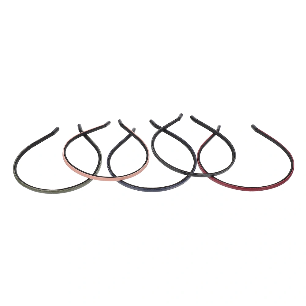 5PCS Simple Leather Covered Headbands Solid Color Leather Hair Hoops for Girls