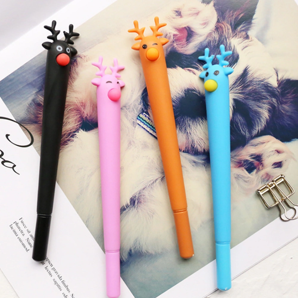 4Pcs Blue Ink Pens Christmas Deer Shaped Ballpoint Pen Student Stationery Gift(Black, Brown, Blue and Pink)