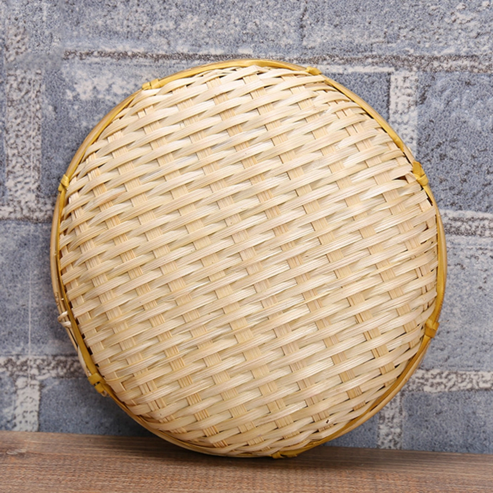 Round Handmade Woven Bamboo Basket Fruits Vegetables Draining Basket Snack Biscuit Drying Plate (18cm)