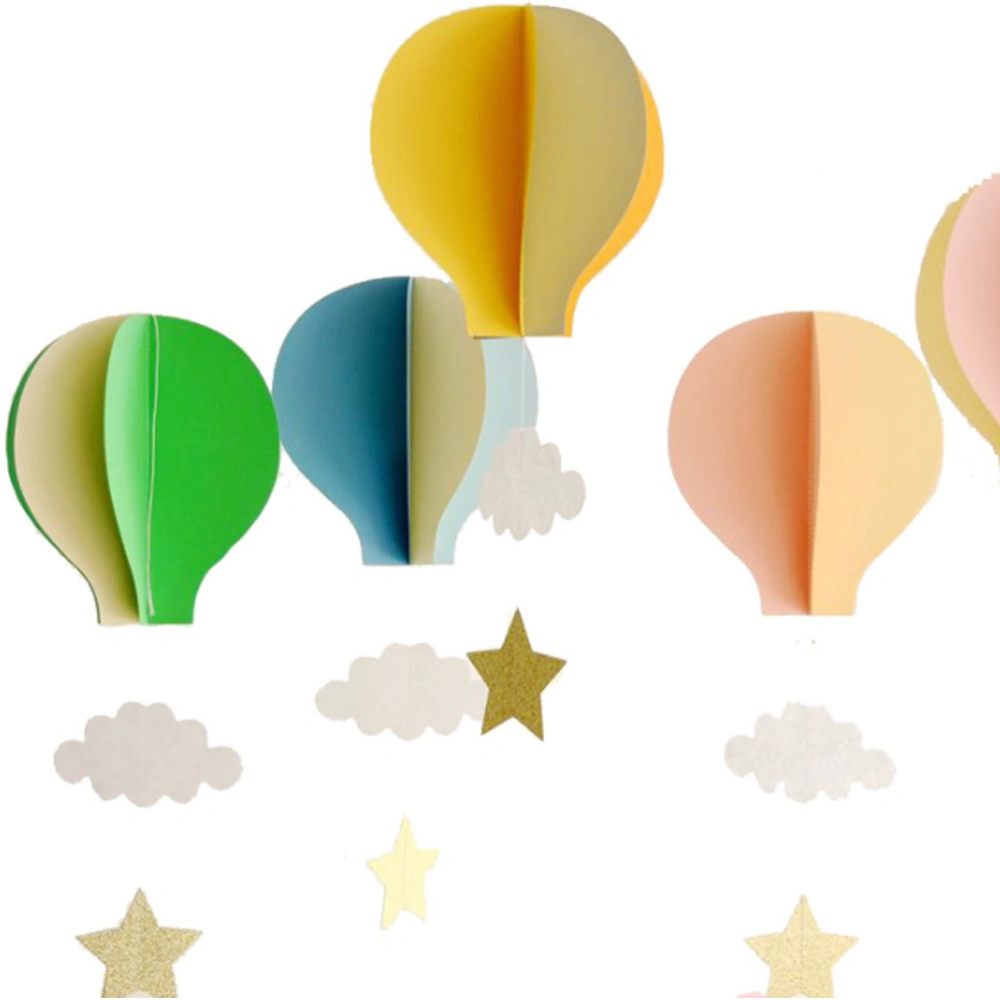 4pcs 3D Paper Pendant Hot Air Balloons Clouds Stars Hanging Ornaments for Home Decor (Orange Yellow and Light Yellow)