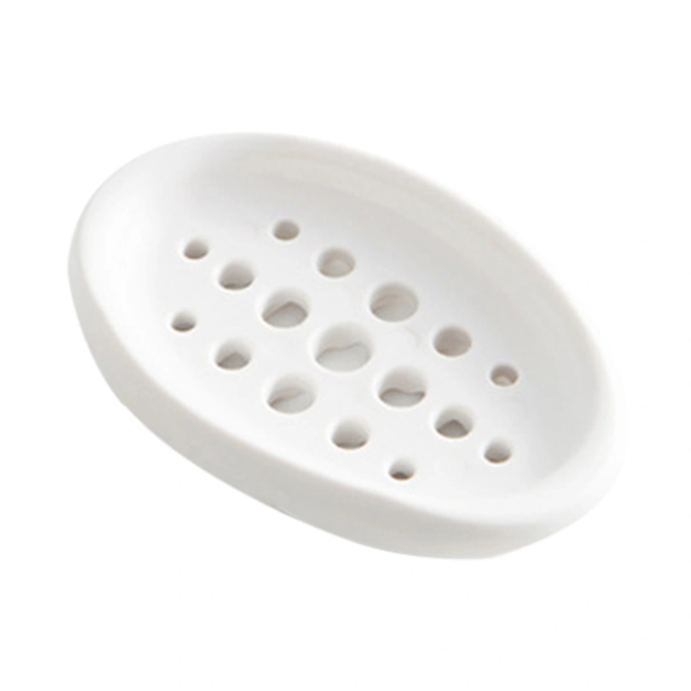 Creative Oval Shape Soap Dish Tray Drain Silicone Soap Box for Shower Bathroom Kitchen (White)