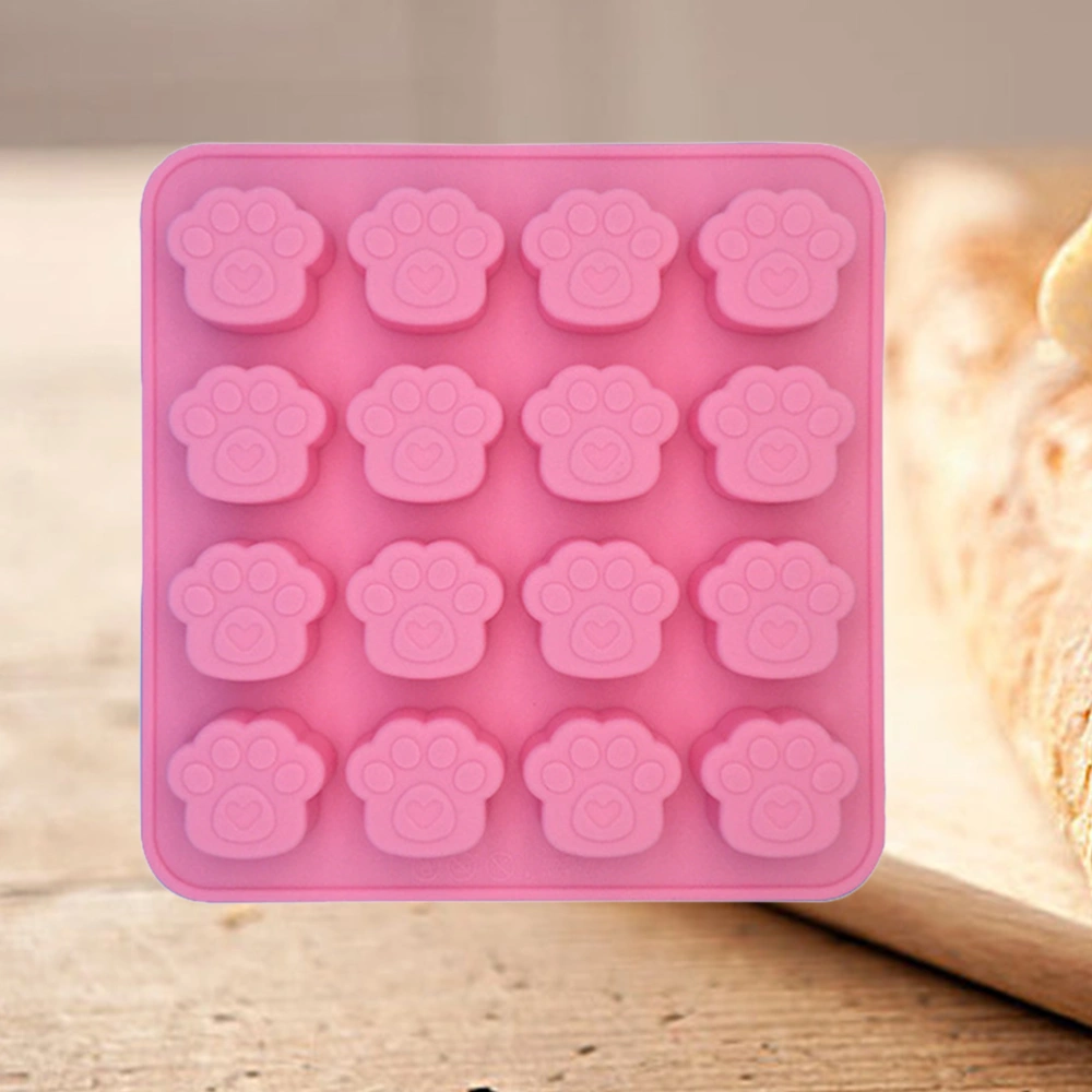 1 Pc Silicone Mold 16-compartment Footprint Shaped Design Cake Decorating Tool Dessert Chocolate Fondant Mold - 16x15.5x2cm (Pink)