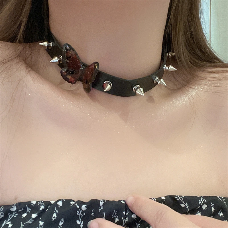 Rivet Choker Punk Choker Adjustable Choker Necklace Butterfly Choker Necklace for Women