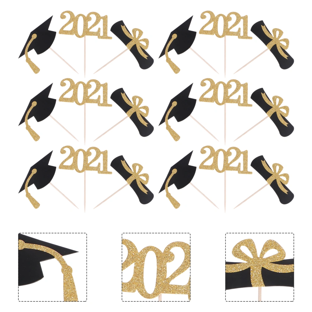 48pcs Graduation Party 2020 Number Cupcake Toppers Glitter Fruit Insert Paper Bachelor Design Cake Decorating Fruit Picks Graduation Party Favors