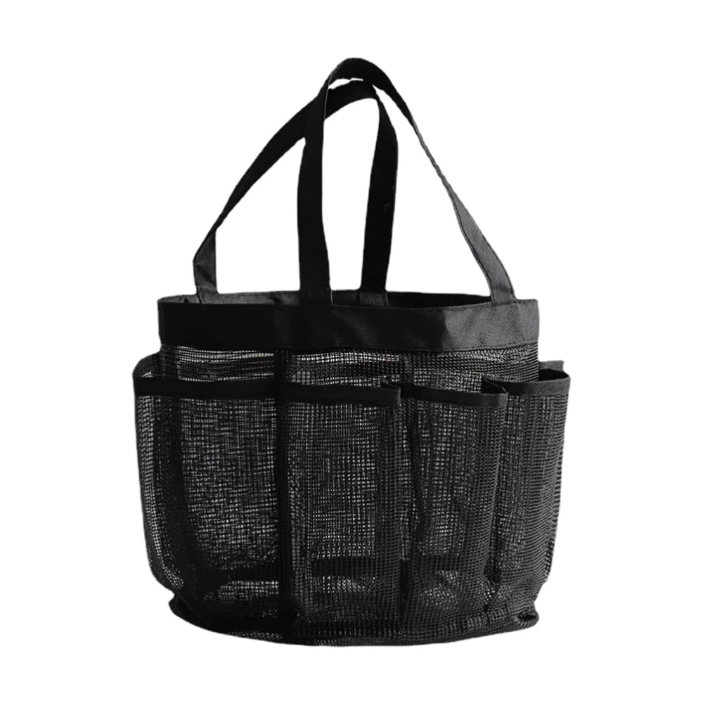 Multi-pocket Beach Tote Bag Travel Toiletry Storage Bag Net Mesh Bag (Black)