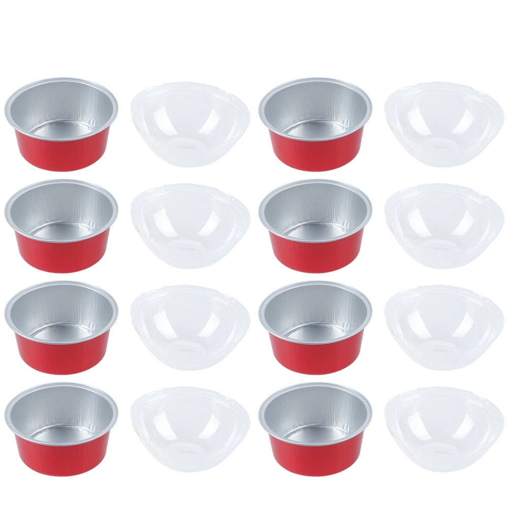 10 Sets 125ml Round Aluminum Foil Baking Cups with Clear Lids Heat-resistant Puff Cup Cupcake Wrappers (Red+Domed Lid)