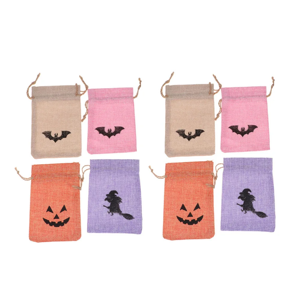 8 Pcs Creative Halloween Linen Drawstring Bag Storage Pouches Gifts Bags