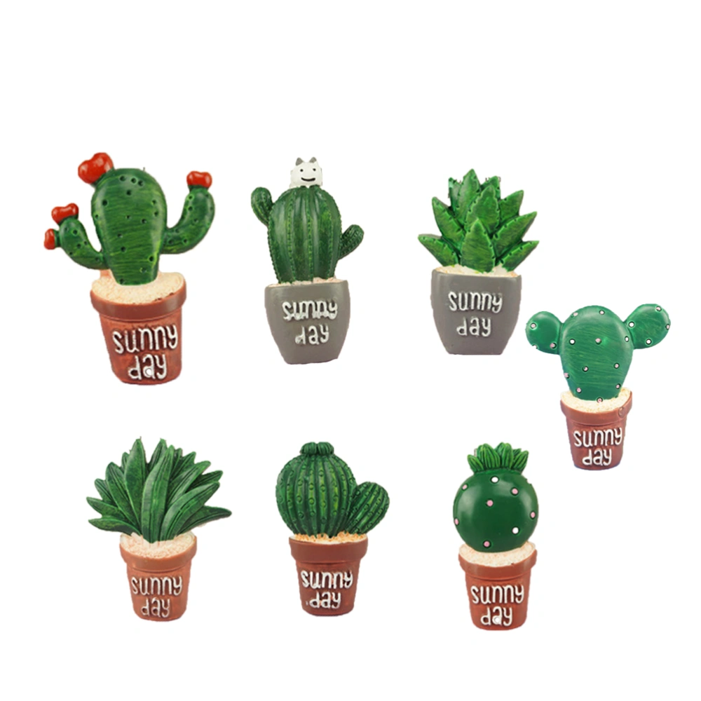 7 pcs Resin Cartoon Cactus Plants Magnet Refrigerator Stickers for Decoration