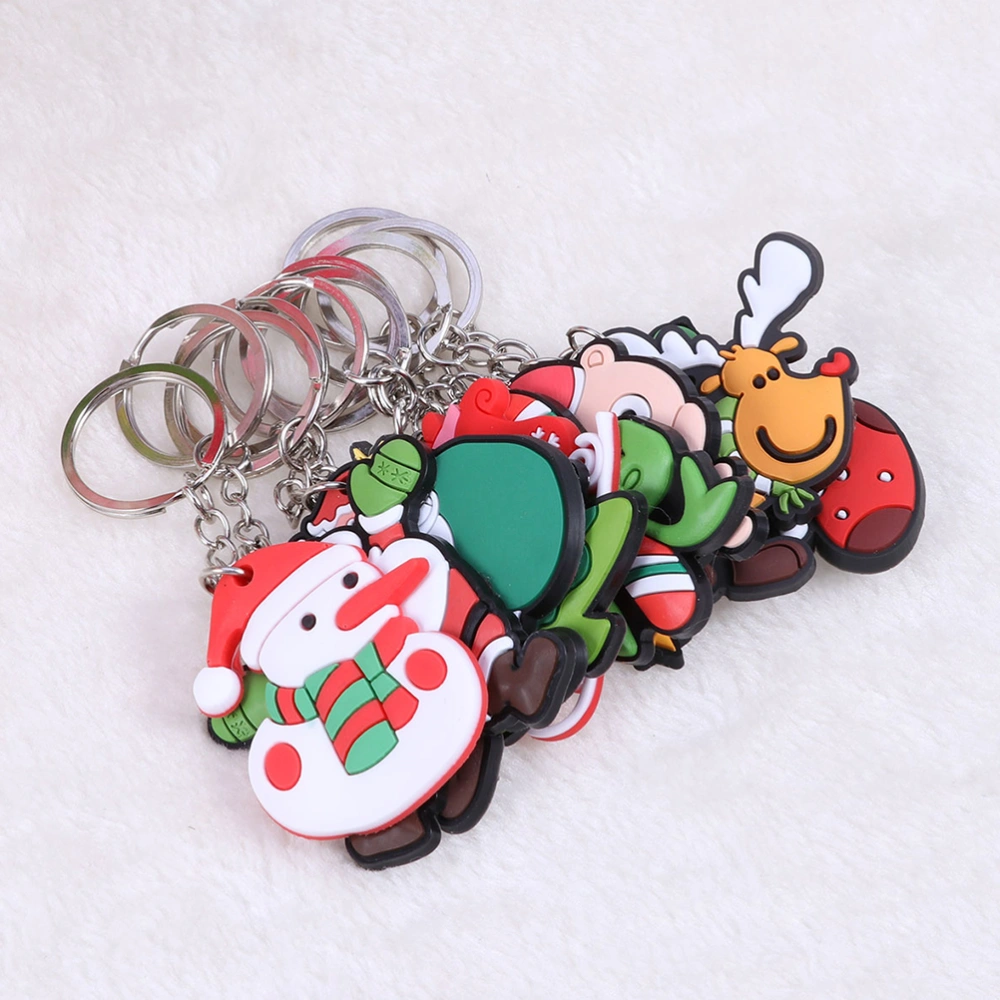 8pcs Christmas Santa Claus Keychain Cartoon Keyring Hanging Pendant Key Chain Toy for Bag Phone Mixed Pattern