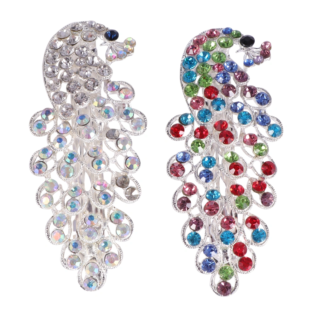 2 Pcs Rhinestone Shaped Hair Pin Hair Clip Spring Clip Dainty Hairpins Bobby Pin Women's Headwear Styling Hair Accessories(AB+Colorful Pattern)