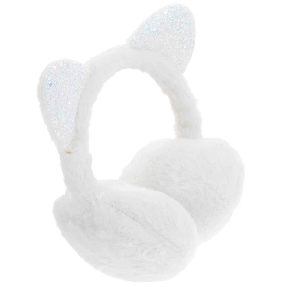 Cat Ears Design Earmuffs Ear Warmer Winter Plush Ear Covers Headwear Winter Accessory for Girl Lady Keep Warm (White)