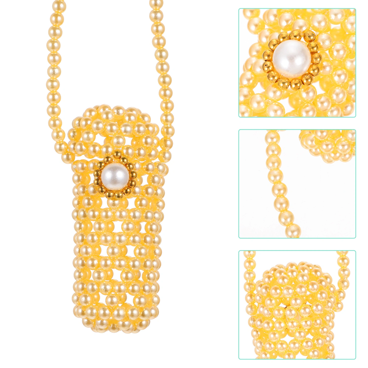 1pc Pearl Messenger Bag Hand-knitted Bag Mini Beaded Lipstick Pearl Pouch