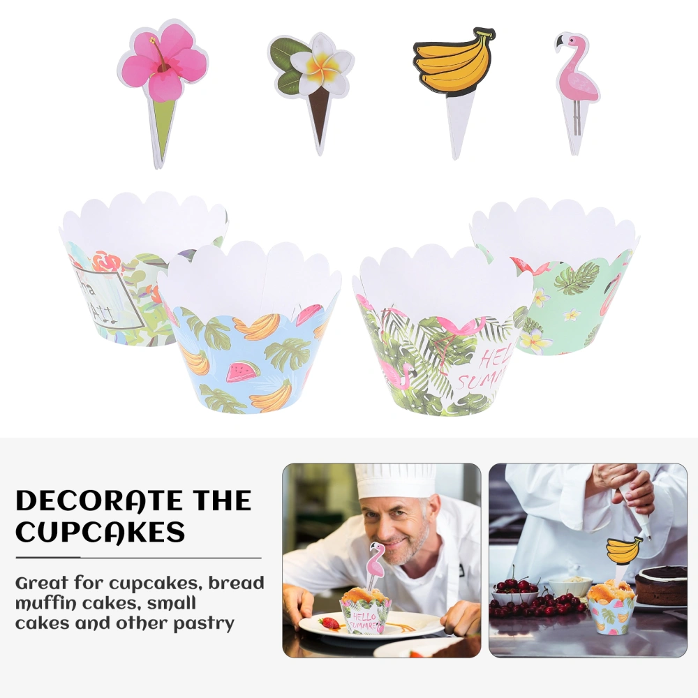 1 Set Delicate Hawaiian Party Cake Wrappers Paper Cupcake Toppers Ornaments