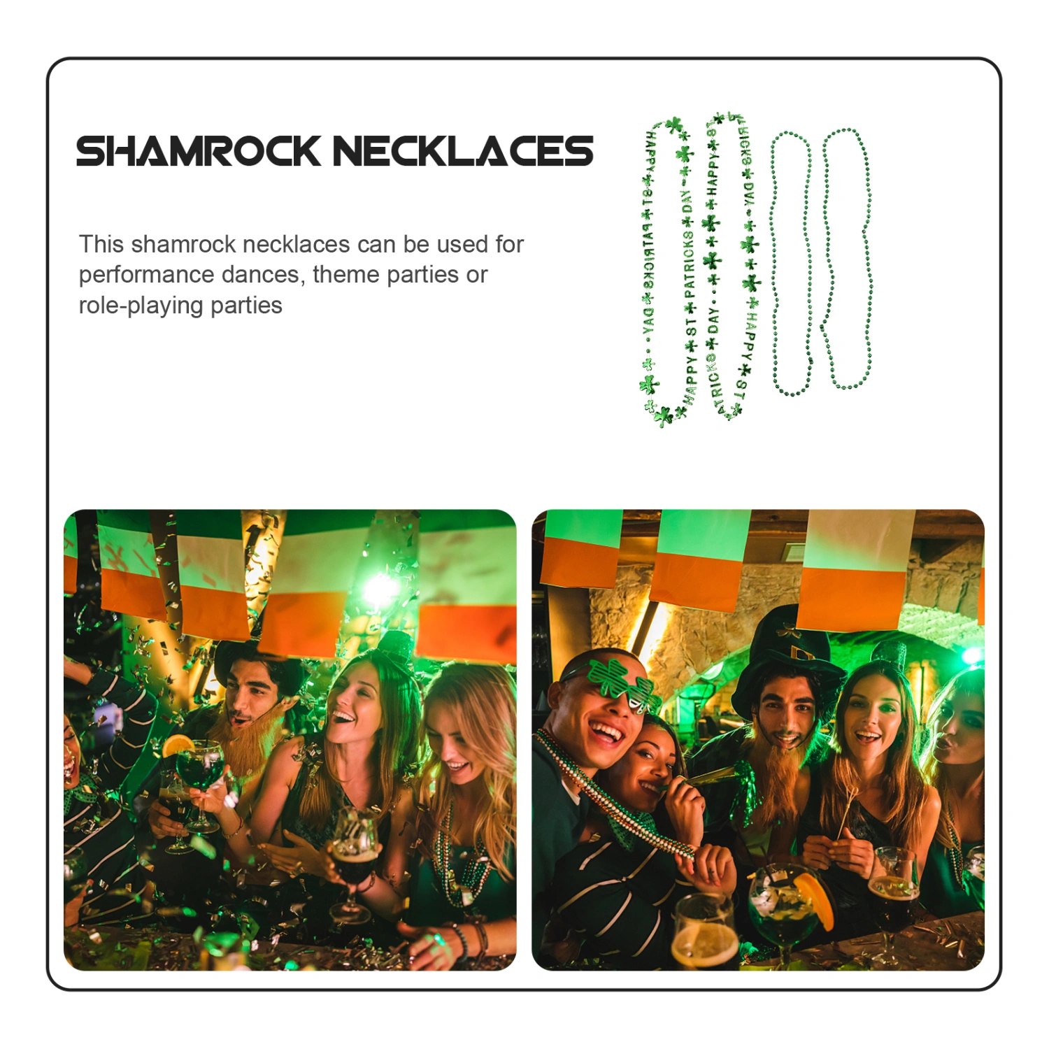 4pcs St. Patrick's Day Necklaces Shamrock Party Necklaces Party Accessories