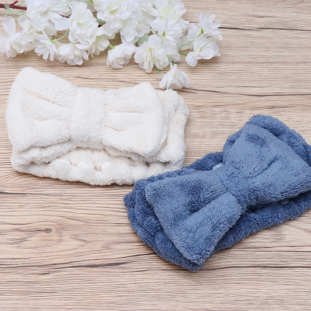 2pcs Coral Fleece Hair Band White And Blue Headband Women Head Wrap Bow-knot Headband