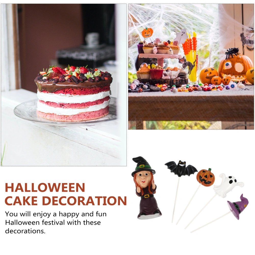 5pcs Resin Cake Toppers Halloween Theme Cake Decorations Cake Insert Cards