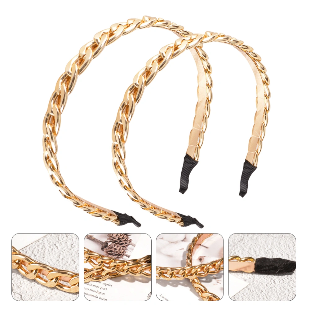 2pcs Vintage Metal Chain Headband Fashion Headdress Women's Hair Jewelry(Golden)