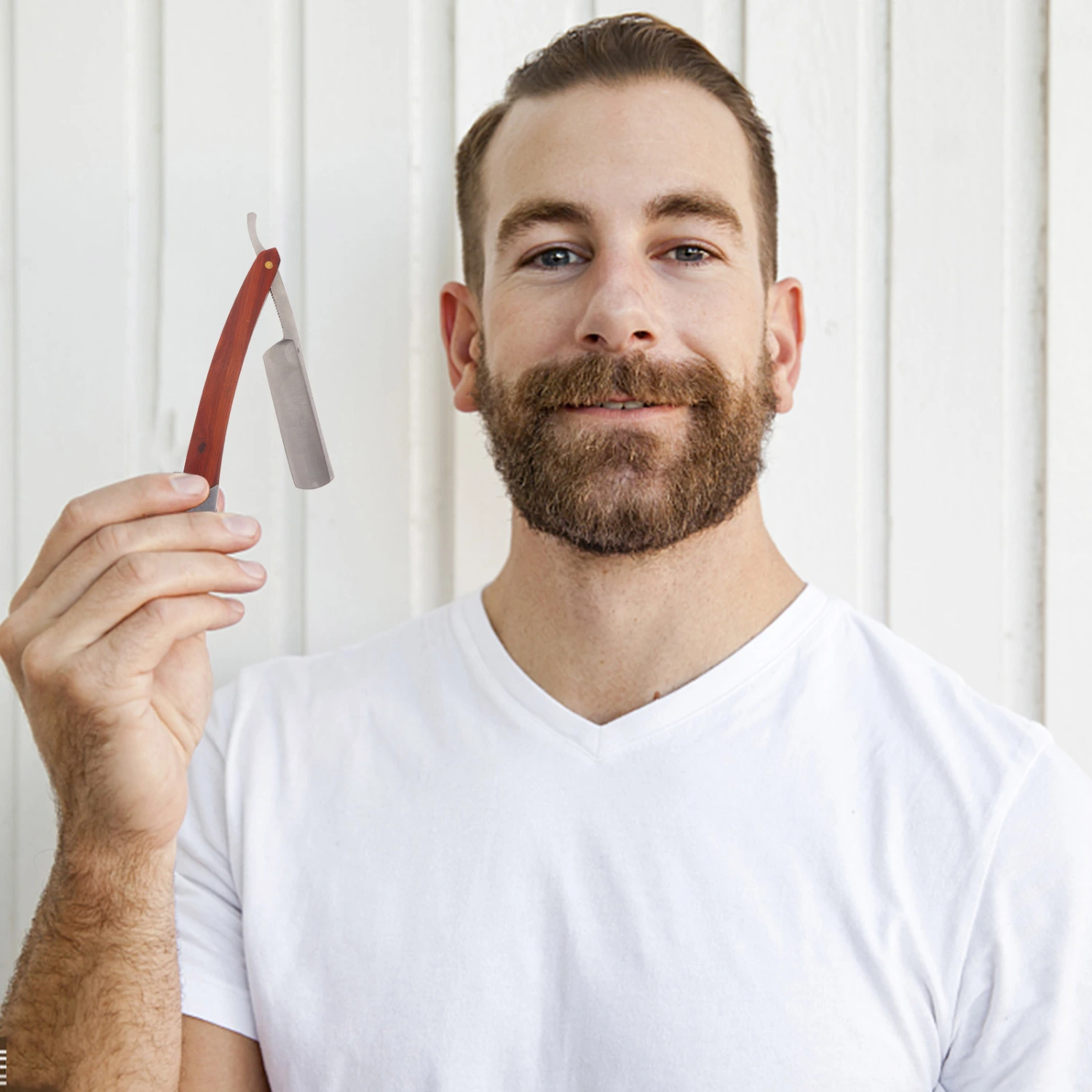 Wood Handle Straight Barber Razor Folding Manual Beard Shaver Shaving Tool for Men