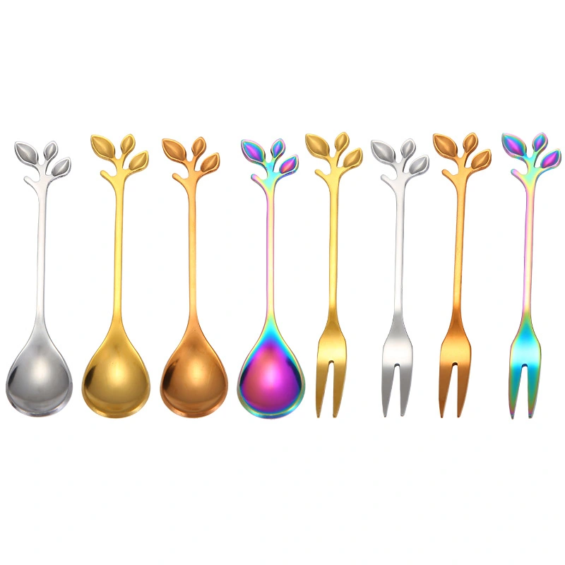 4pcs Stainless Steel Spoon Leaf Coffee Spoon Creative Tableware Dessert Spoons Stirring Spoon