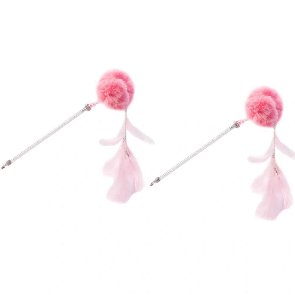 2Pcs Cat Feather Toys Cat Teaser Wand Pet Cat Teaser Toy Pet Supplies (Pink)