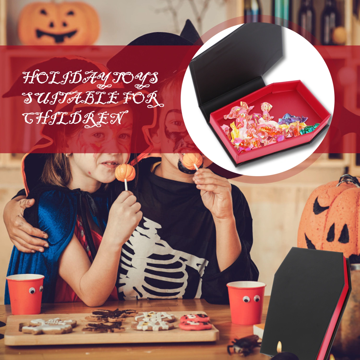 2pcs Halloween Coffin Shape Storage Boxes Jewelry Boxes Gift Packaging Cases