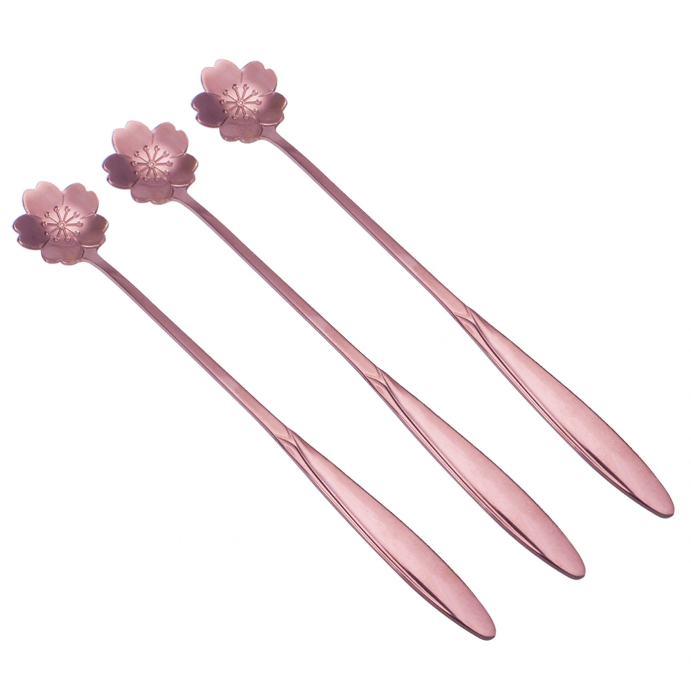 3 Pcs Stainless Steel Spoons Creative Long Handle Petal Shaped Heads Stirring Coffee Spoons for Honey Milk Tea Cocktail Dessert - Cherry Blossom(Rose Golden)