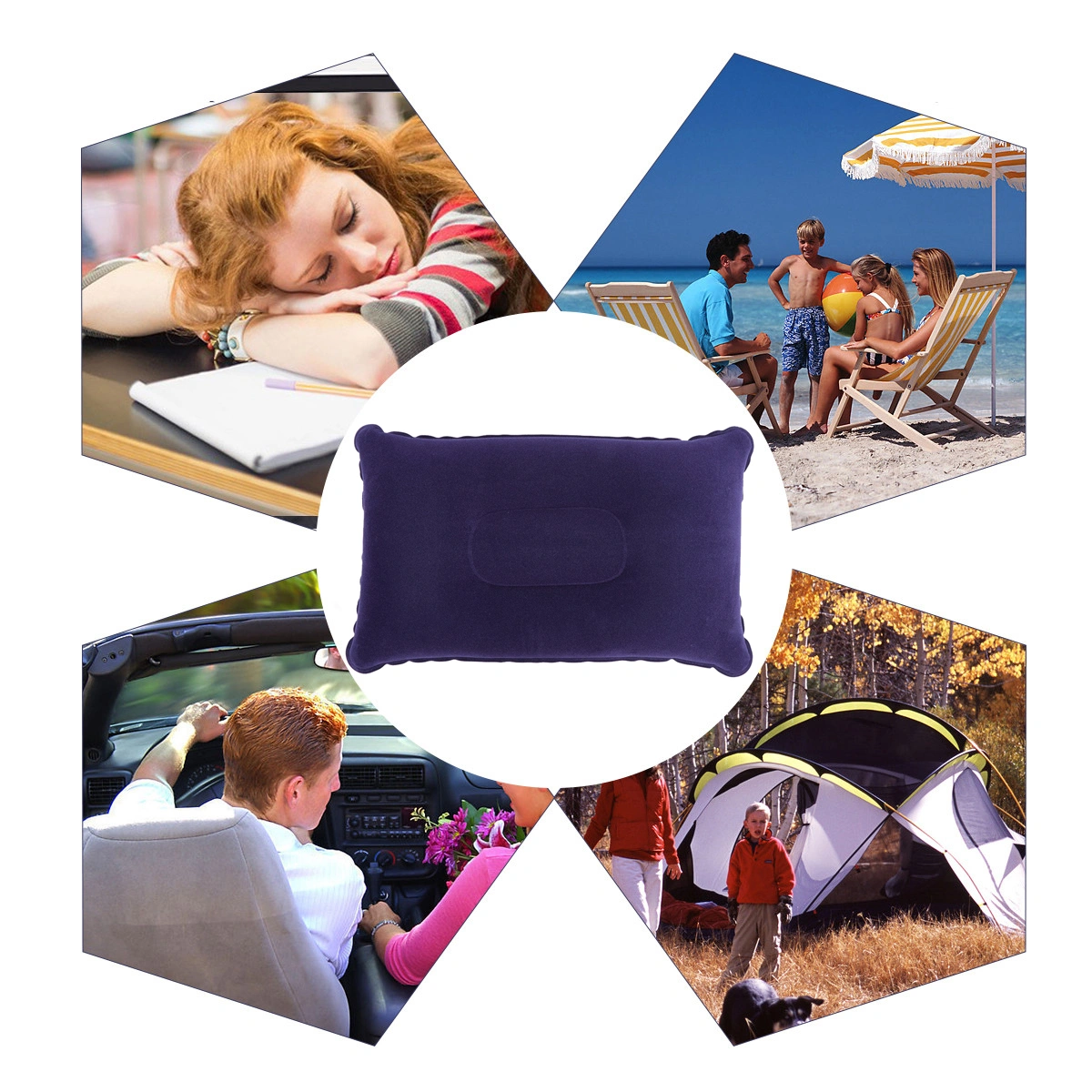 2pcs PVC Flocking Inflatable Pillows Ultralight Neck Pillows Portable Inflation Cushion for Outdoor Hiking Travel Camping(Gray/Deep Blue)