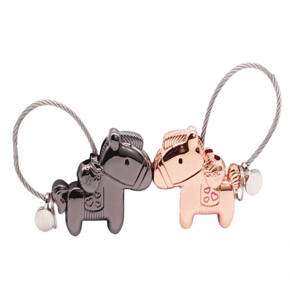 2PCS Pony Shape Key Rings Creative Couple Plating Key Chains with Magnet (Rose Gold Black)