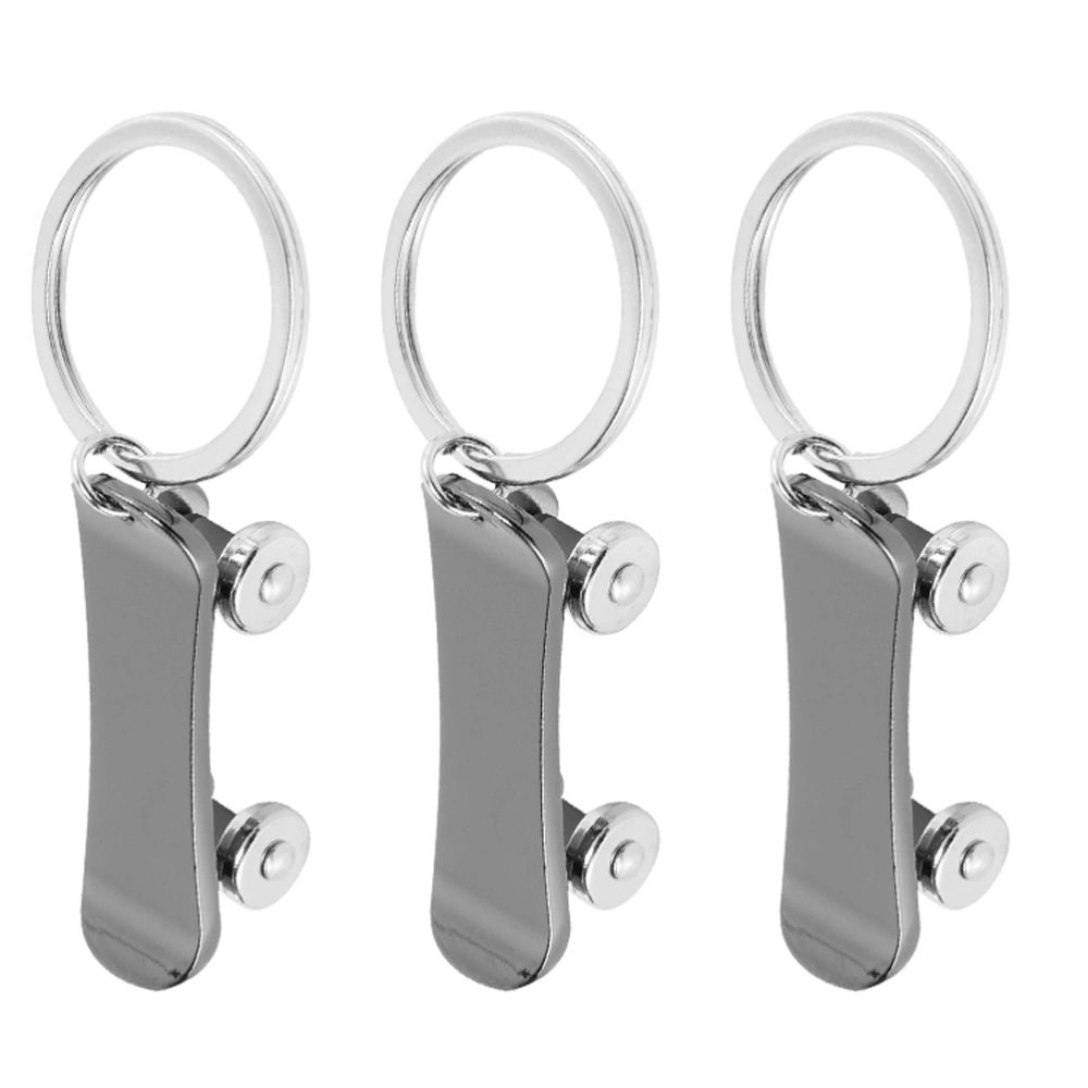 3pcs Durable Zinc Alloy Skateboard shaped Key Chains Key Holders (Black)