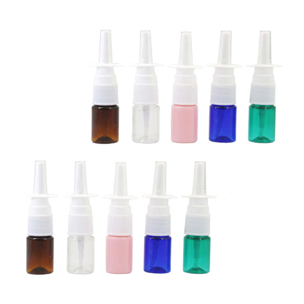 10Pcs 5ml Nasal Sprayer Refillable Empty Spray Bottles PET Plastic Bottle Makeup Liquid Subpackaging Bottle (Random Color)