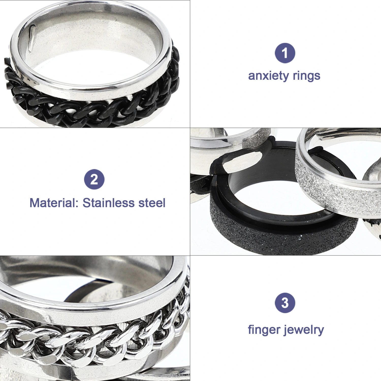 12pcs Vintage Finger Rings Stainless Steel Ring Jewelry Rings for Anxiety