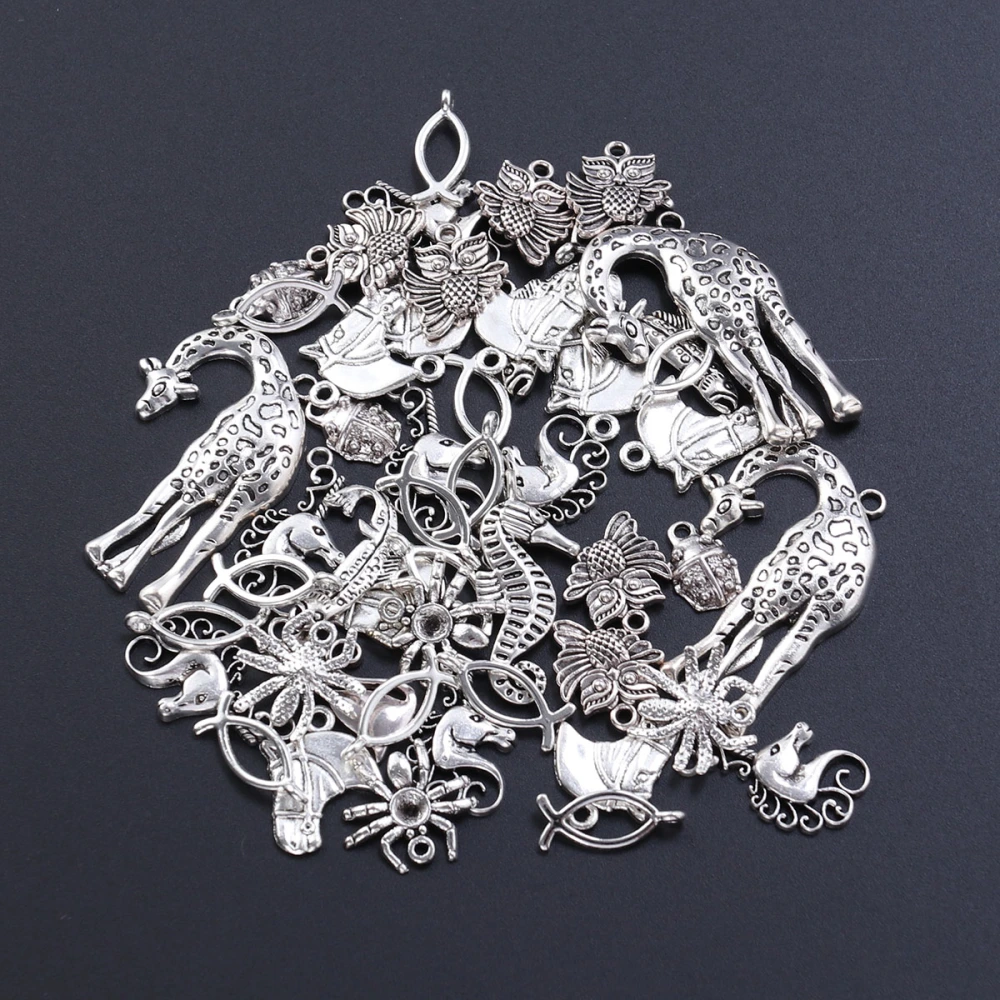 50pcs Pendants Middle-size DIY Pendant Set Alloy Jewelry Pendants Accessories for Necklace Bracelet (Silver - Random Style)