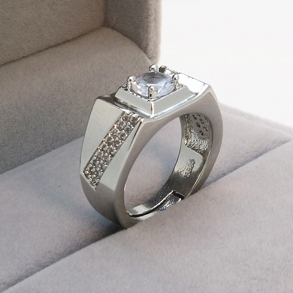 Rhinestone Plated Ring Open Adjustable Ring Men Accessory Promise Ring for Him