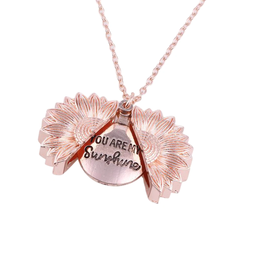 2pcs Exquisite Flower Shape Alloy Engraved Necklace Sunflower Clavicle Chain Shining Neck Pendant Elegant Chocker for Woman (Rose Gold)