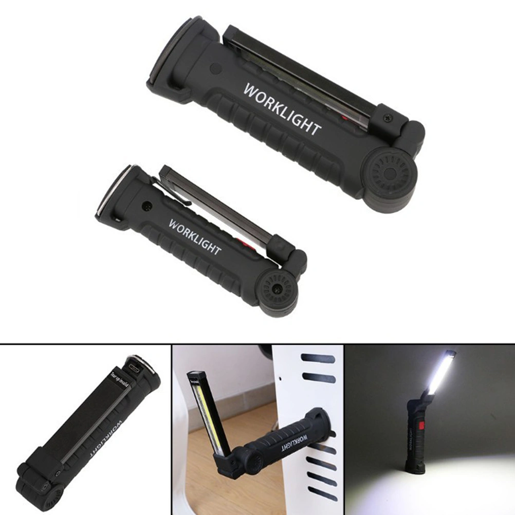 Multi-functional COB LED Work Light Foldable Emergency Lamp Inspection Repair Flashlight Torch with Battery Size S (Black)