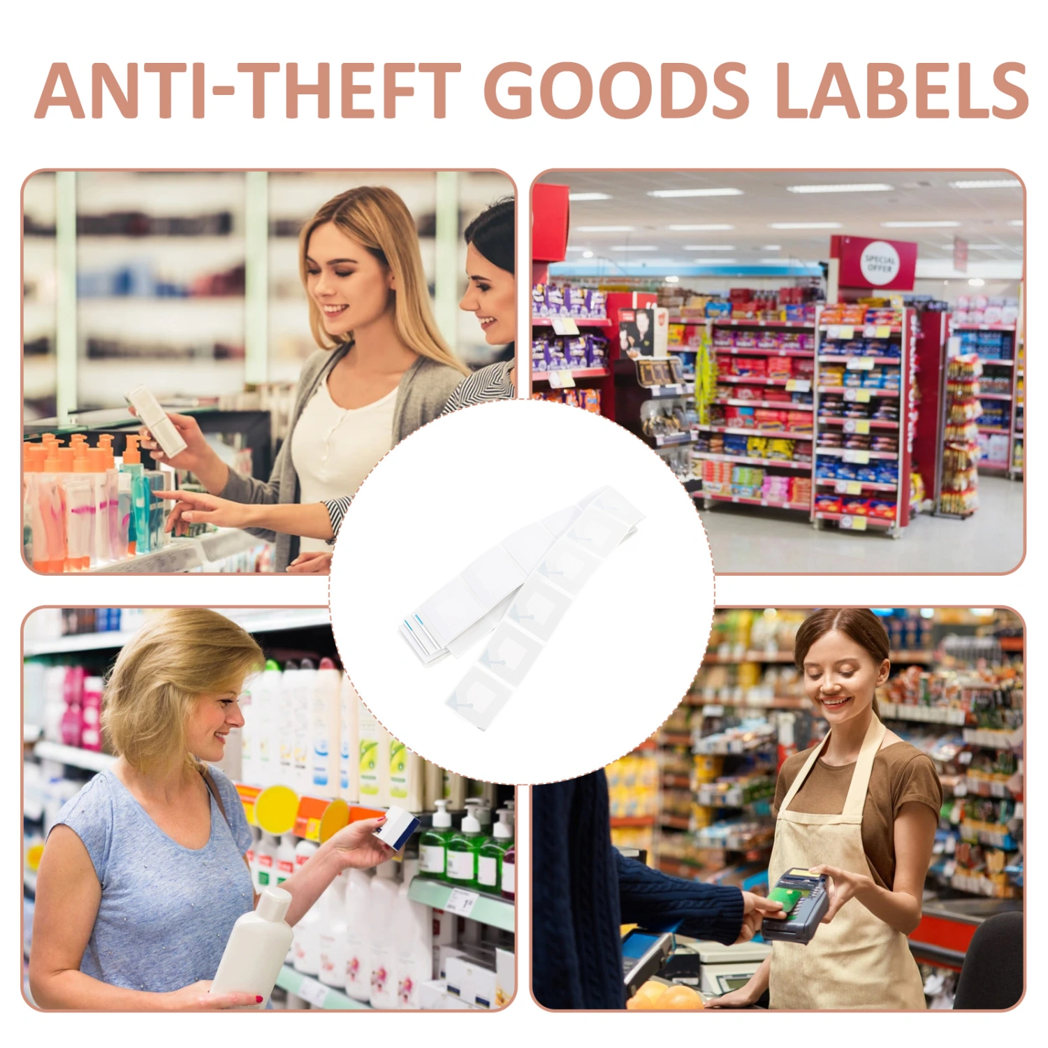 100pcs Goods Square Anti-theft Labels Supermarket Anti-theft Radio Frequency Label