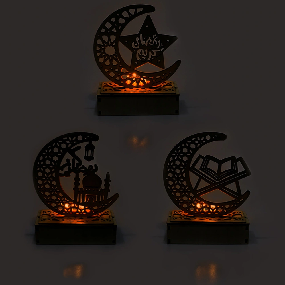 1pc Muslim Decorative Light LED Wooden Night Light Eid Ramadan Gift Decoration