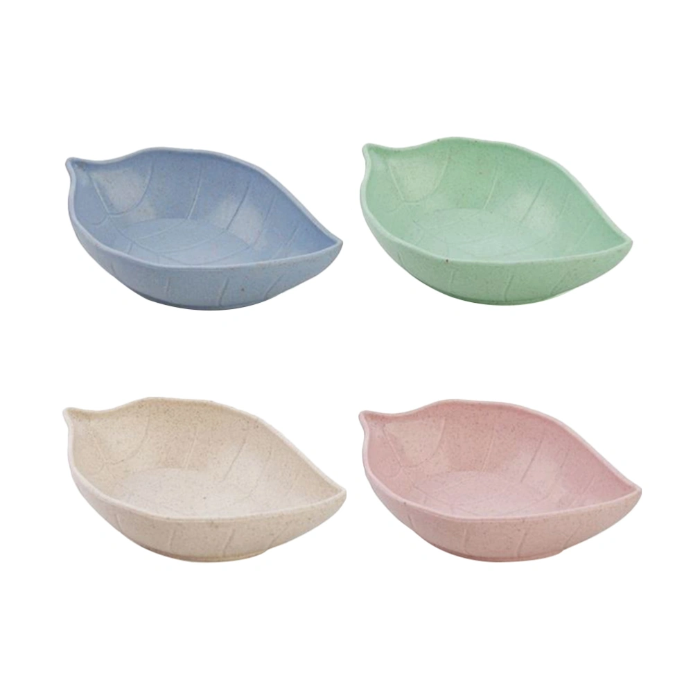 4 Pcs Wheat Straw Seasoning Dish Creative Leaves Shape Food Sauce Dish Seasoning Bowl (11 x 7 x 2.5 cm)