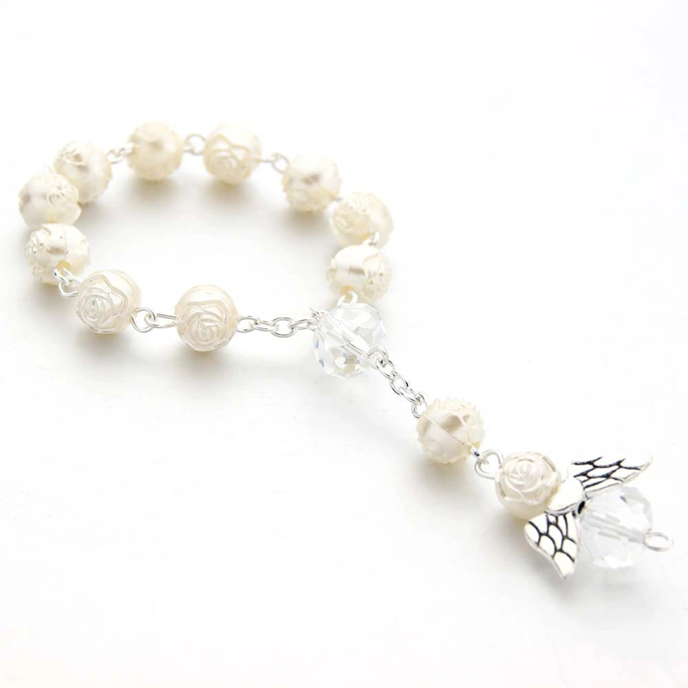 12 pcs Attractive Acrylic Rose Shape Beads Love Angel Wing Design Bracelet for Women Creamy White Silver