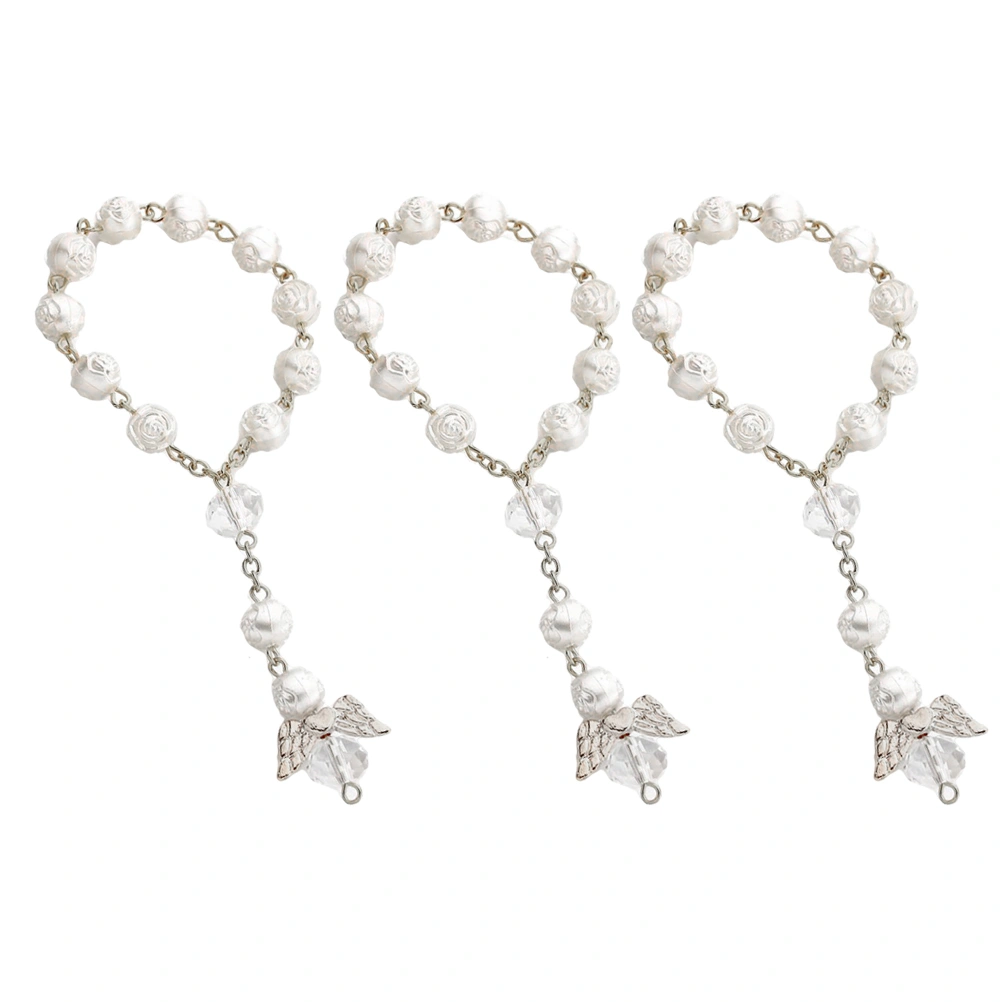 12 pcs Attractive Acrylic Rose Shape Beads Love Angel Wing Design Bracelet for Women Creamy White Silver