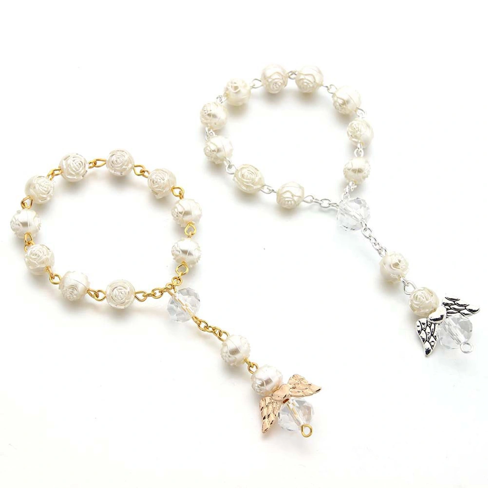 12 pcs Attractive Acrylic Rose Shape Beads Love Angel Wing Design Bracelet for Women Creamy White Silver
