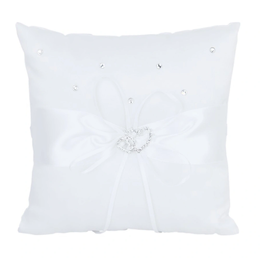 18*18cm Double Heart Bridal Wedding Ceremony Pocket Ring Bearer Pillow Cushion with Satin Ribbons (White)