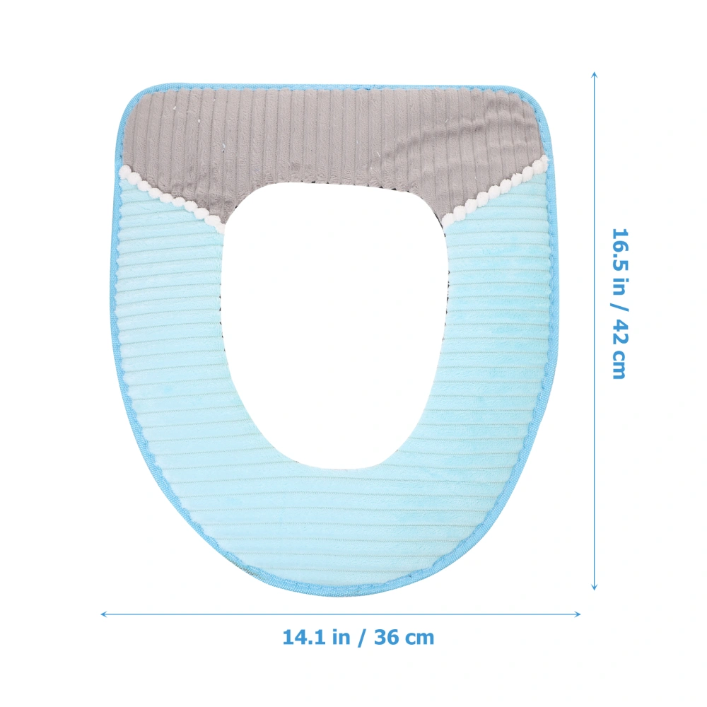 Toilet Seat Winter Home Warm Corduroy Stripe Sticky Buckle Waterproof Toilet Set Thickened Toilet Cushion (Sky Blue)