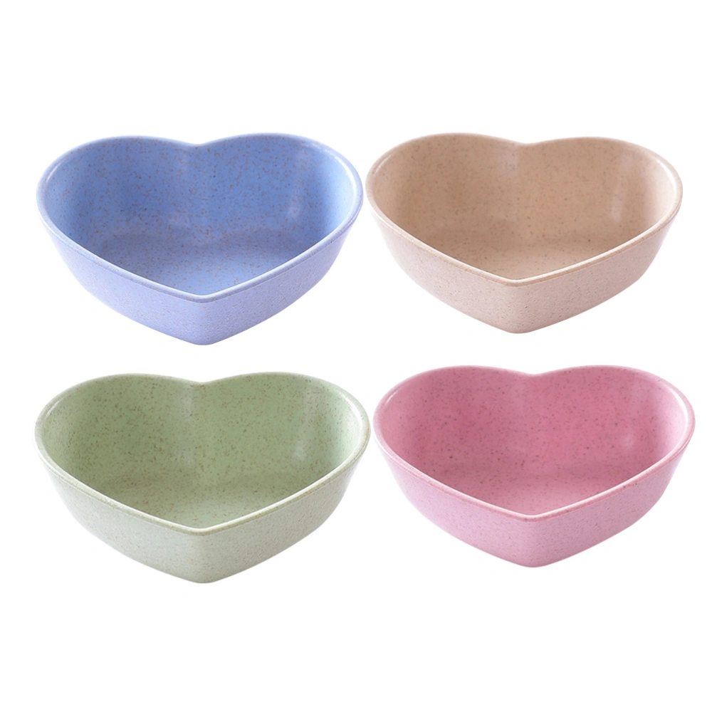 4 Pcs Wheat Straw Sauce Dishes Heart Shape Design Seasoning Dish Saucer Appetizer Plates Food Dipping Bowls (Mixed Color)