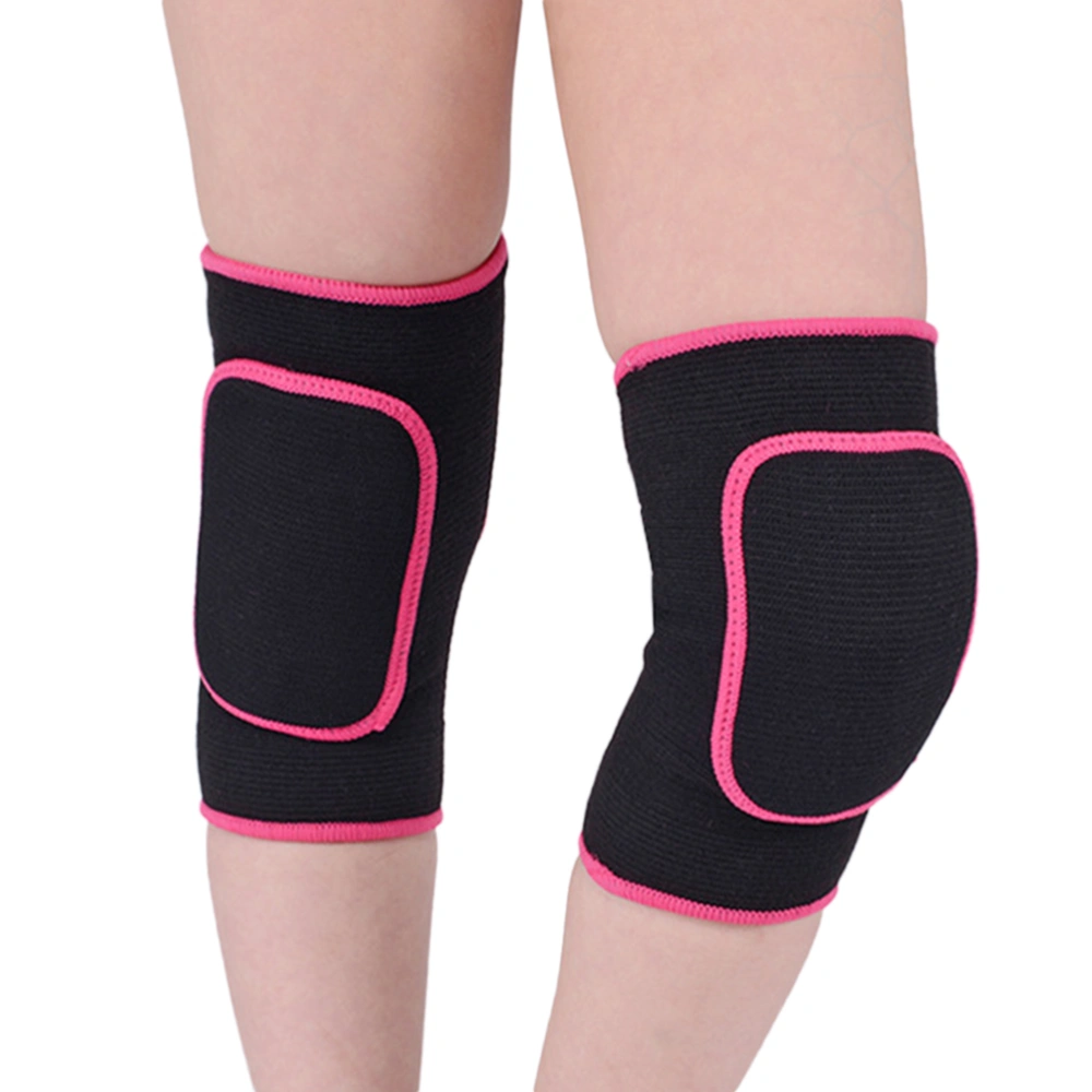 A Pair of Cotton Children's Sponge Dancing Knee Pads Knee Support Braces Knee Protector for Running Hiking Dancing Sports Size M(Black Rosy)