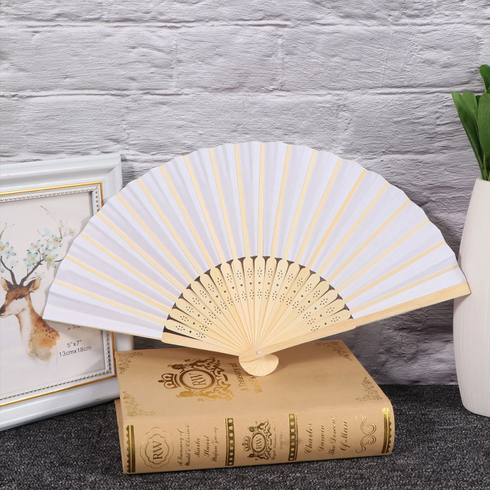 4pcs 7 Inches Folding Fan Blank Fan Decor Kids DIY Painting Prop Performance Fan (White)