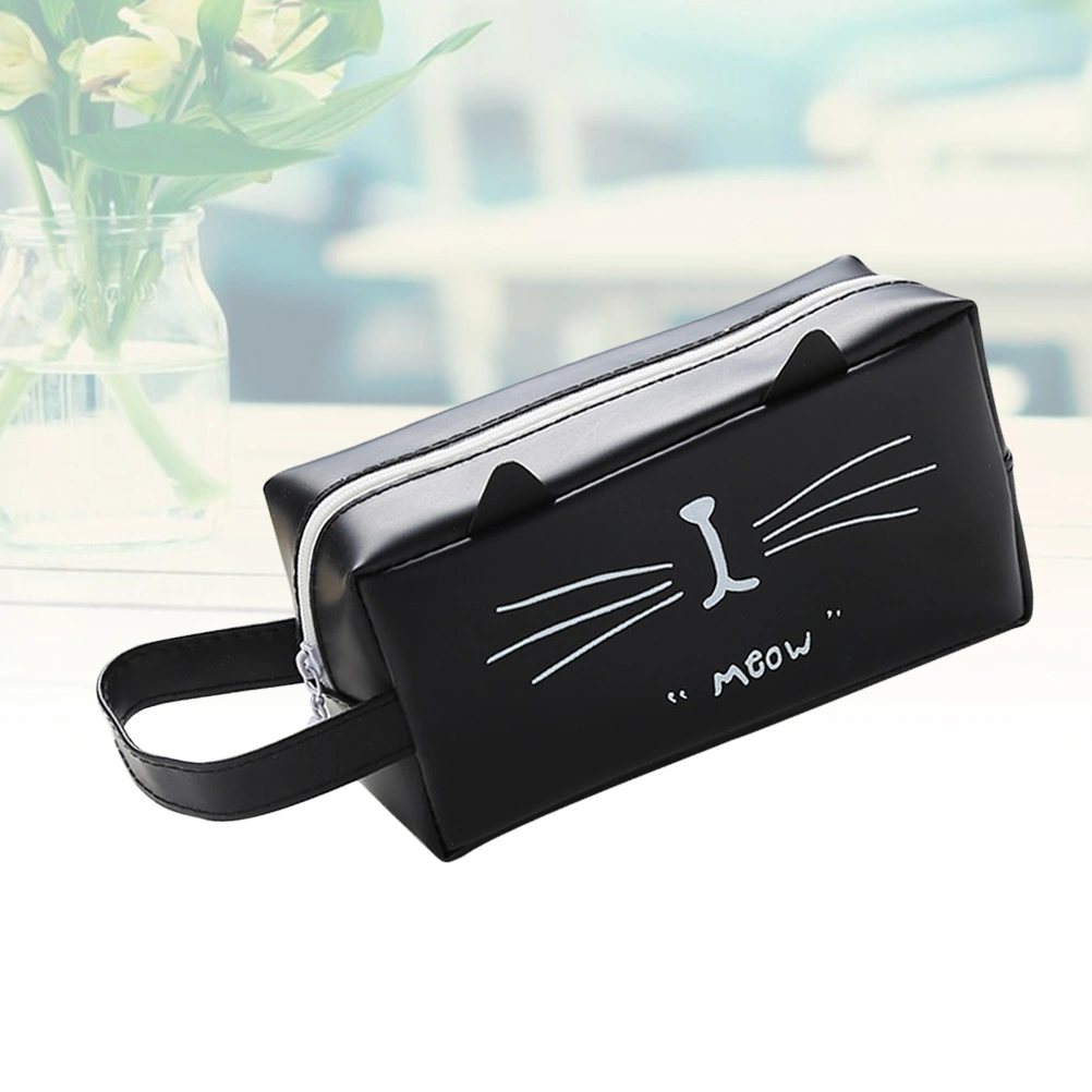 Cartoon Cat Pattern Pencil Case Student Pencil Case Small Pen Bag Jelly Gel Storage Bag Stationery for Girl Kid Child (Black Cat)