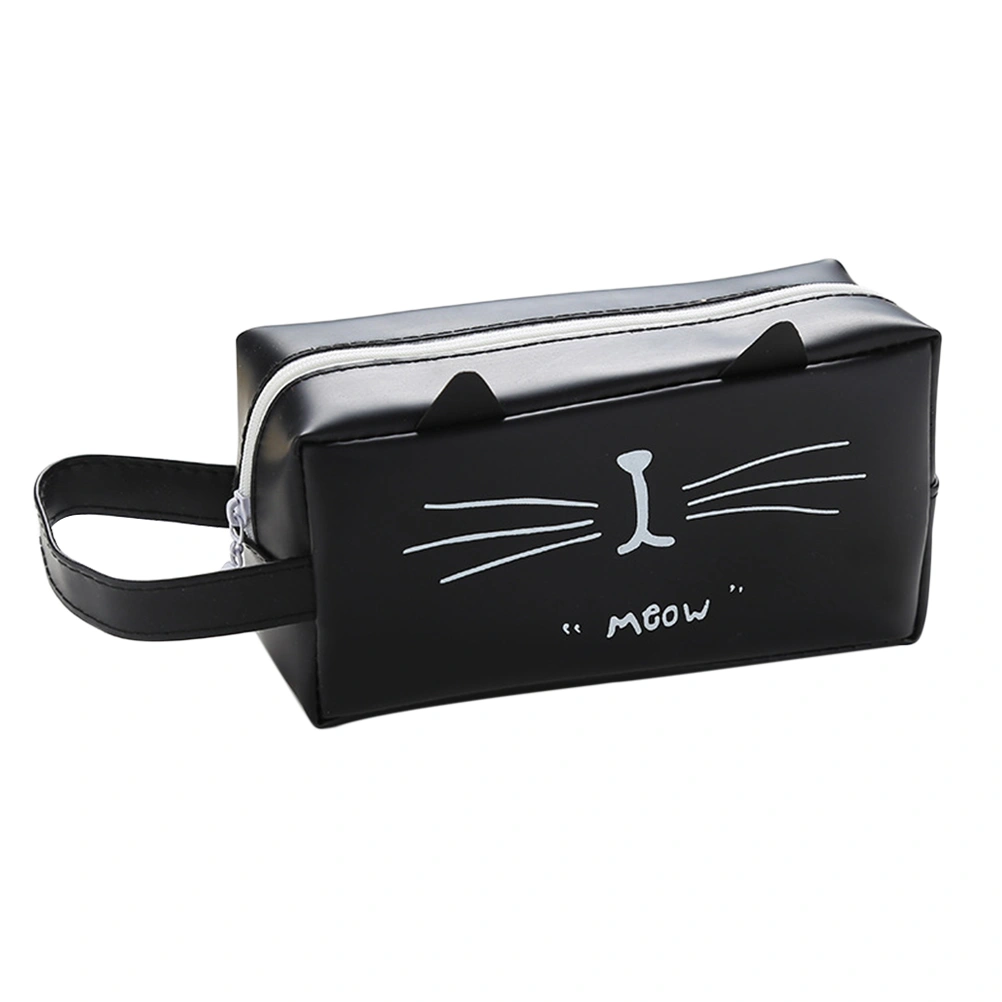 Cartoon Cat Pattern Pencil Case Student Pencil Case Small Pen Bag Jelly Gel Storage Bag Stationery for Girl Kid Child (Black Cat)